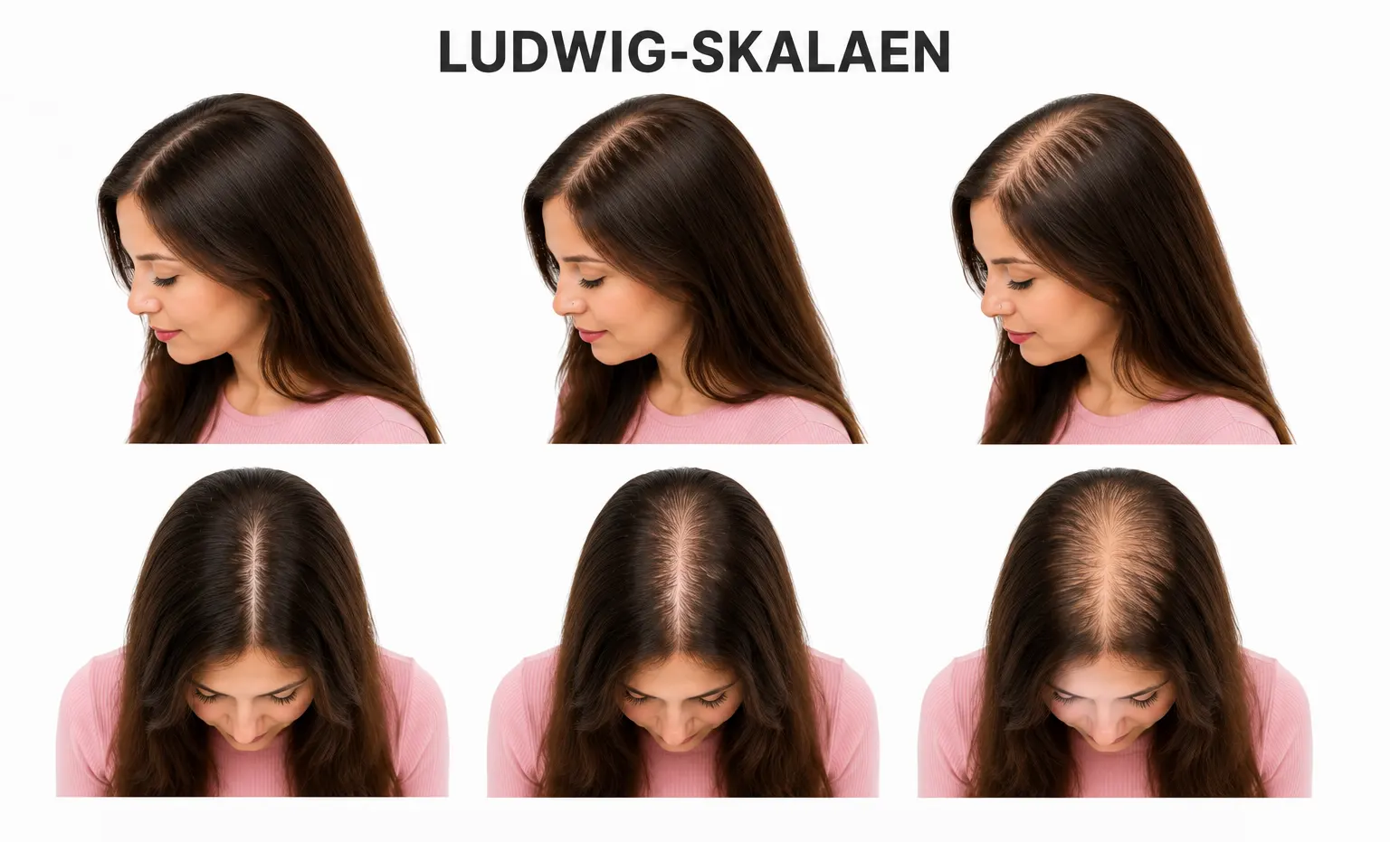 Illustrasjon av Ludwig-skalaen for tynnende hår hos kvinner
